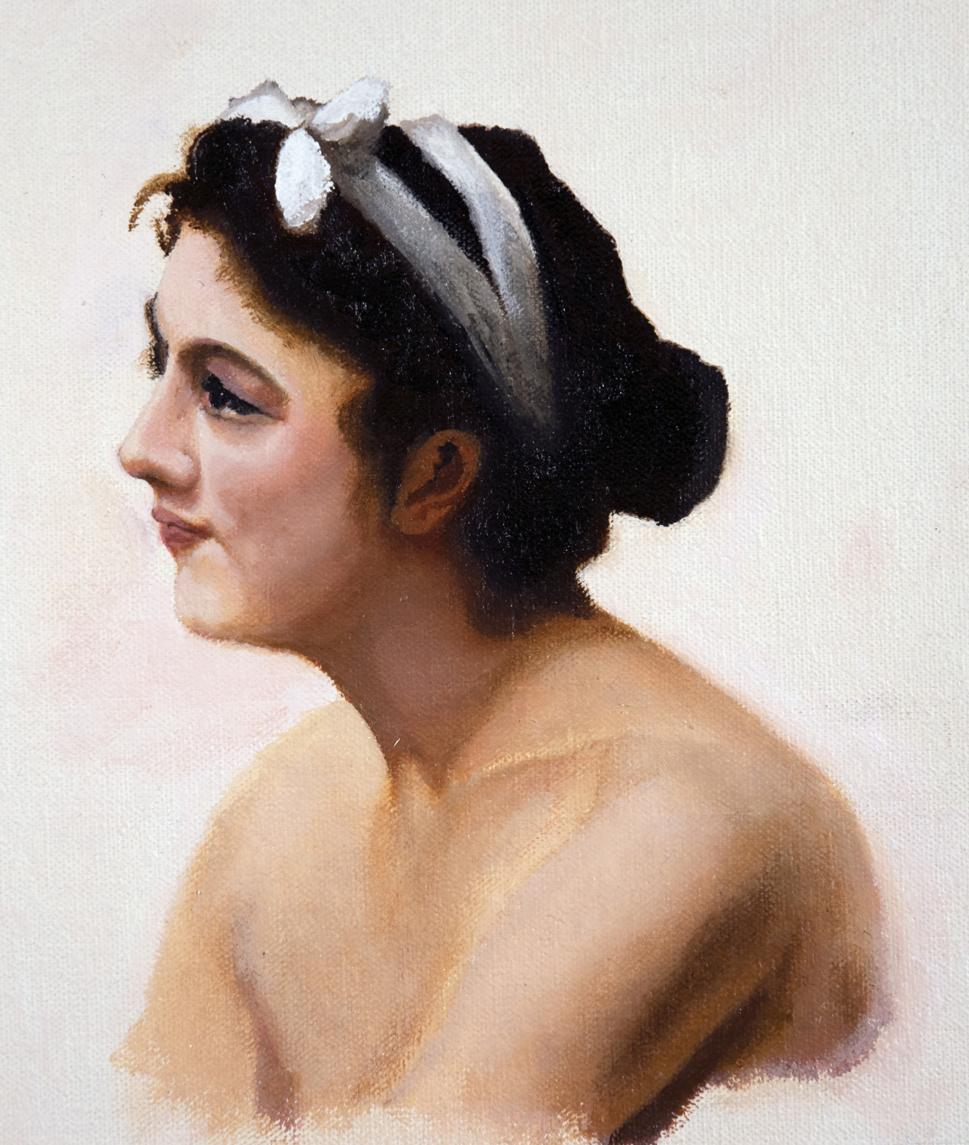 Oil sketch of a female portrait after Bouguereau
