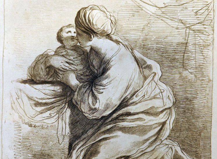 Vrouw op haar knieën met een kind